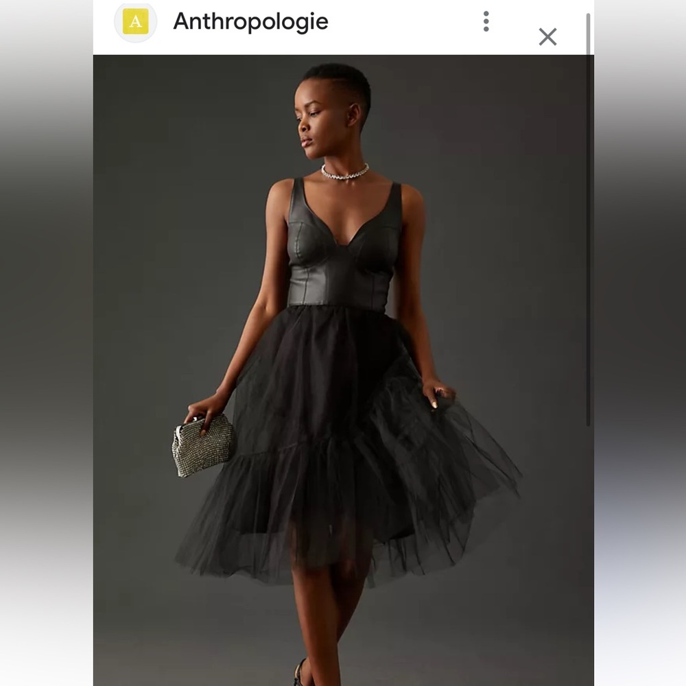 Anthropologie vegan leather Midi dress with tulle $198 NWOT Sz 2